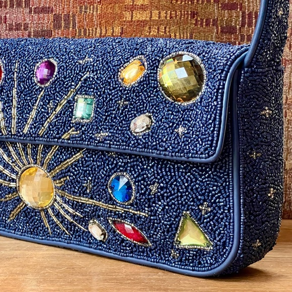 🌺🎉HP🎉🌺 NWT Staud Beaded Tommy Shoulder Bag Navy Celestial 🌟 Rare 🌟 - Picture 4 of 16